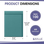 Green 9.5x14.5 Inch Poly Bubble Mailers #4 | Self Seal Large Padded Envelopes Air Cushioned Bubble Mailer | Usable Size 9.5x13 Inch | Waterproof Lightweight Mailing Shipping Bags | 100 Pack Bulk