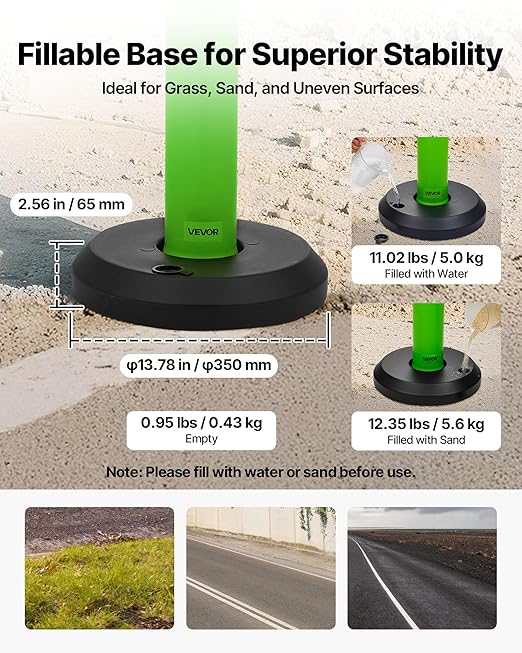 VEVOR 3 Pack Traffic Delineator Posts, 48 inches Traffic Safety Cones with Fillable Base and Reflective Strips, Heavy Duty Delineator Posts for Construction Site, Parking Lot, Crowd Control, Green