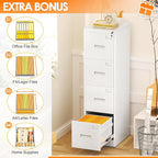 INTERGREAT 4 Drawer File Cabinet, White Metal Filing Cabinet with Lock, Tall Locking File Cabinets with 4 Adjustable Hanging Frame for Home Office
