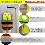 High Visibility Safety Reflective Vest with Pockets and Zipper Construction Hi Vis Work Vest(Yellow/Black S)