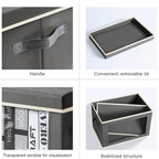 Storage Boxes with Lids - 3 Pack Fabric Clear Window Storage Bins, Collapsible Storage Bins with Lids, Linen Closet Organizer for Clothes, Towel, Blanket, Dark Grey