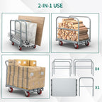YITAHOME 2-in-1 Steel Panel Truck Cart 2200 LBS, Heavy Duty Platform Truck Carts with 4 Side Handrails, Flatbed Lumber Cart Drywall Carts with 4 Rubber Swivel Casters for Loading and Storage
