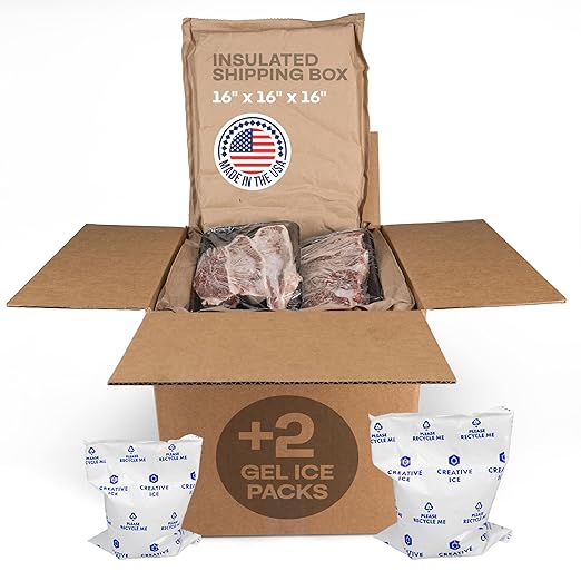 Insulated Thermal Shipping Box 16"x16"x16" with 2 Gel Ice Packs, Pack of 1 - USA-Made Cold Food Shipping Box with Absorb Condensation Thermal-Paper Liner - Frozen Food Shipping Kit by IDL Packaging