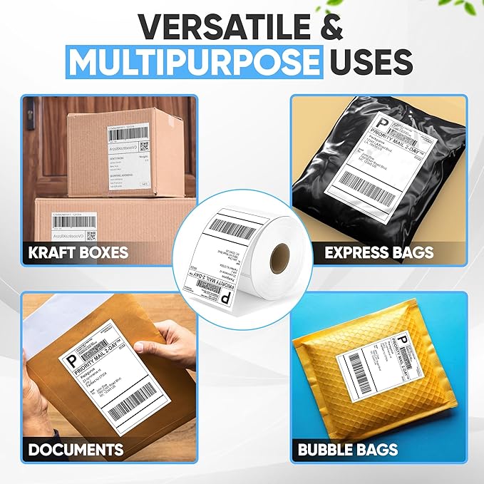 4"x6" Direct Thermal Label Roll, Shipping Labels with Perforated, Commercial Grade for Thermal Printer, 500 Labels/Roll, 4 Rolls (2,000 Labels Total)