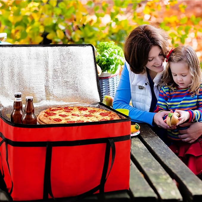 Maxcheck 2 Pcs Insulated Bags for Food Delivery XXXL Large Capacity Hot Grocery Tote Bag Reusable Warming Pizza Catering Carrier for Commercial Travel Lunch Shopping Gifts (Red and Black)