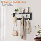 Coat Rack Wall Mount with Shelf, Coat Hanger Wall Mount with Key Hooks and Mail Holder, Wood Entryway Floating Shelf with Hooks and Storage, Hat Rack for Wall Key Holder Mail Organizer