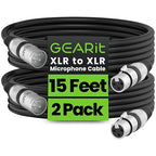 GEARit XLR Male to Female Microphone Cable (15 Feet, 2-Pack) 3-Pin Balanced Shielded Mixer, Recording Studio, Podcast - Black