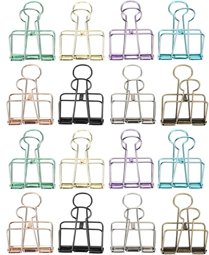 16 Pcs Hollow Binder Clips - 8 Colors Skeleton Design Paper Clamps for Office School Home Use, Organize Documents Files Notes(M,1.3x1.5in)