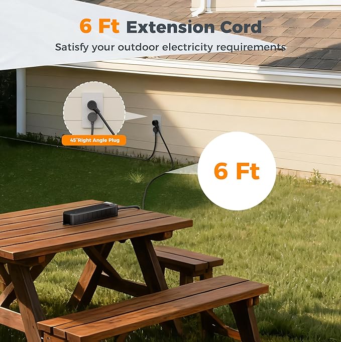 TESSAN Outdoor Power Strip Weatherproof, 6FT Extension Cord Waterproof with 4 Outlets 1 Switch (1250W), Surge Protector 1700J, Wall Mountable for Home Office and Patio Christmas Lights, Black