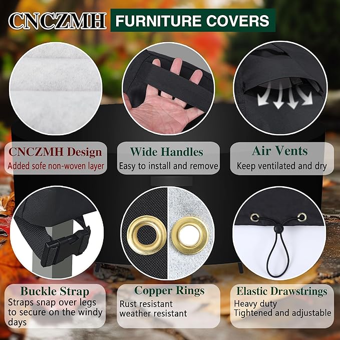 Heavy Duty Patio Furniture Covers Waterproof, 600D Round Outdoor Furniture Cover Waterproof for Sectional Sofa Couch, Outdoor Dining Table and Chair Set Covers 84"DIA x 28"H, Black