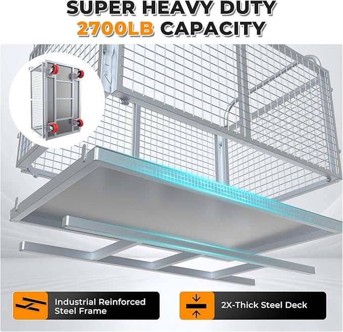 2IN1 Steel Panel Cart Dolly – Heavy Duty Drywall Lumber Truck Cart with 3000 LBS Capacity, 44 x 28 Inch 2.2MM Steel Plate, 6" Swivel Brake Wheels, 1 Front & 3 Side Handrails (X Large with Cage)