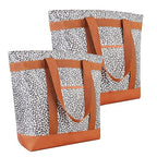 2Pk Insulated Reusable Tote Bag for Grocery Shopping for Women/Men, Pizza/Food Delivery Bag to Keep Food Cold/Hot for Professional Catering, Cooler Bags for Travel/Beach/Picnic, Cow Print