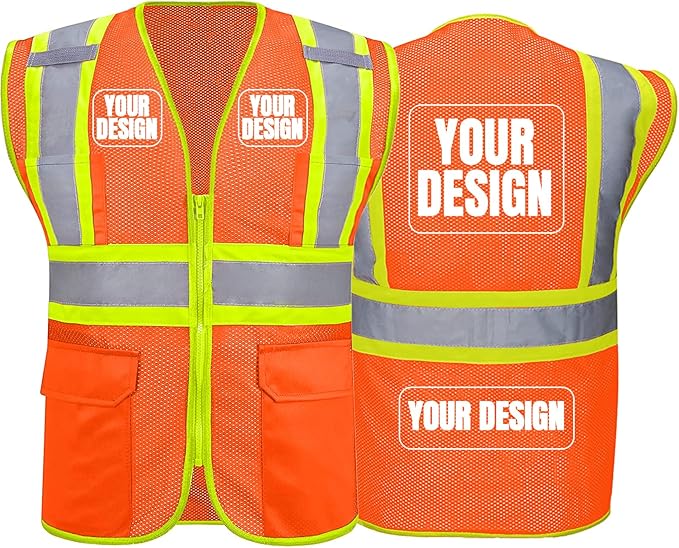 BeautyWill Custom Safety Vest Customized Logo Class 2 High Visibility Reflective Vest with Pockets Construction workwear