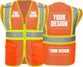 BeautyWill Custom Safety Vest Customized Logo Class 2 High Visibility Reflective Vest with Pockets Construction workwear
