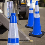 OrangeStar 36" Traffic Cones 6-Pack Blue Safety Cones with Reflective Collars, Heavy Duty Base for Construction, Parking Lot, Road Work, Flexible PVC, Indoor & Outdoor Use