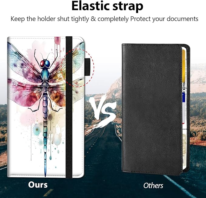 Car Registration and Insurance Holder, Leather Car Glove Box Organizer, Cool Car Accessories for ID, Driver's License Cards & Essential Document,business cards,Men&Women,Color Dragonflys