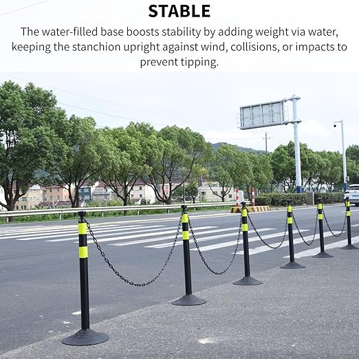 6 Pack Traffic Delineator Post Cones with Plastic Chain Crowd Control Barriers - Expandable 40" Traffic Control Cones, 6 x 6.6 Ft Chains for Indoor & Outdoor Use (Black-Rubber Base)