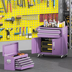 Greenvelly 8-Drawer Rolling Tool Chest, Metal Tool Chest with Wheels, Tool Cabinet with Detachable Top Tool Box, Metal Tool Cart with Liner & Hooks for Garage, Workshop, Warehouse (Purple)