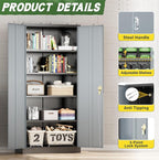 Greenvelly Metal Storage Cabinet,72 Inch Lockable Storage Cabinet with Doors and 4 Adjustable Shelves,Garage Storage Cabinets for Home,School,Gym(Black Grey)