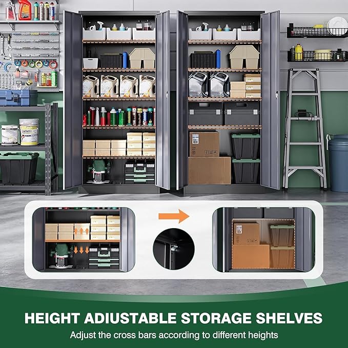 Letaya Metal Garage Storage Cabinets with Lock Door and Adjustable Shelves, Steel Tool Cabinets for Home,Office,Warehouse Organisieren (Black Grey, 72" H)