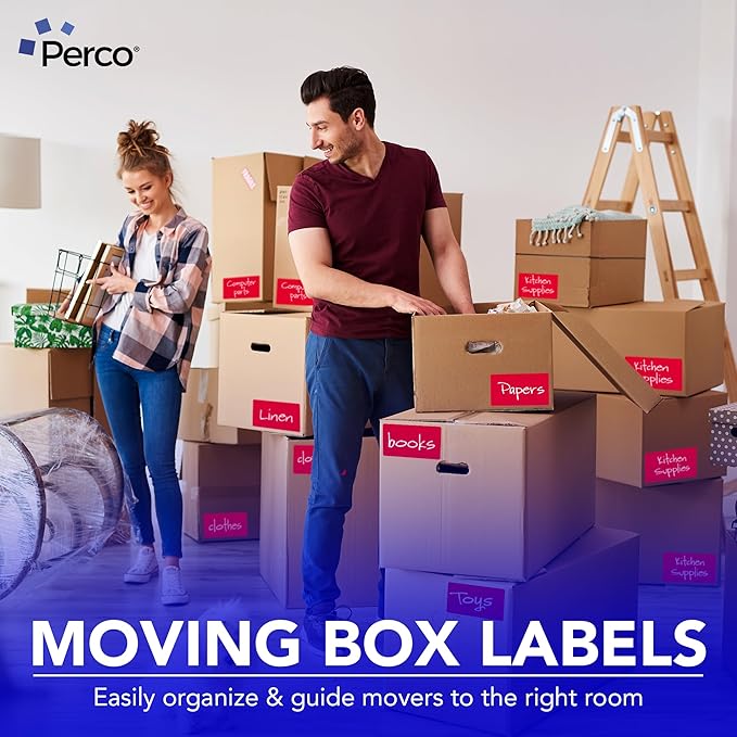 Perco Red 3x5 Inch Perforated Sticker Labels — 150 Stickers Per Roll — with Permanent Adhesive for Inventory Management, Color Coding, Moving Boxes, Retail, Organizing, Crafting & More — Made in USA