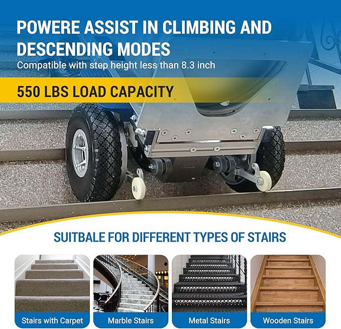 Electric Stair Climbing Dolly Hand Truck with Brake,Powered Stair Climbing Hand Trucks Dolly Cart for Moving, 550lbs Capacity Heavy Duty Stair Climber(XSTO ZW7250GC)