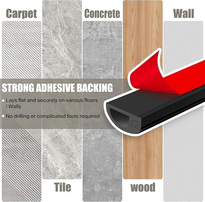 Cord Wall Cover, 236in Self-Adhesive Wire Covers for Cords on Wall, Extension Cable Hider for Floor, Mounted Tv, Home and Office Cavity 0.63" Wx0.31 H (Black)