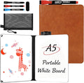 A5 Portable White Board Dry Erase Notebook, PU Leather Shell Double Sided Folding Whiteboards with 3 Pens, 8.4" x 6" Mini Dry Erase Board for Study, Meeting, Planning,doodling,Gift for Child