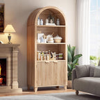 Arched Storage Cabinet, 5-Tier Pantry Cabinet with Fluted Doors, Arched Cabinet with Open & Adjustable Shelves, Versatile Cupboard for Dining Room, Living Room, Light Oak