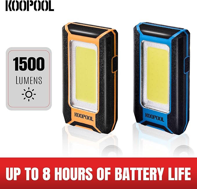 2-pack Magnetic Work Light, Rechargeable LED Flashlight, Portable Lights, 40w 1500 Lumens, 6500k, Metal Hanging Hook, 3 Lighting Modes for Car Repairing, Camping, Hiking, Fishing, Backpacking