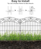 5 Panels No Dig Decorative Outdoor Garden Fence with Gate, 32 in(H) X 11.8 ft(L) Animal Barrier Fencing, Rustproof Portable Fence, Temporary Dog Fence Outdoor for Yard, Outside, Backyard