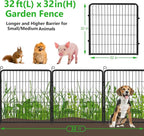 Jhsomd Decorative Garden Fence with Gate, 32in(H) x 32Ft(L) Rustproof Metal Fence Panels for Dogs, 12 Panels No Dig Garden Fencing for Yard, Exra Wide Landscape Edging for Flower Beds, Patio