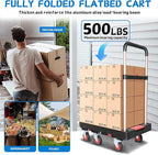 Heavy Duty 500lbs Capacity Hand Truck Collapsible Cart w/Brake Wheel, Retractable Platform & Handle,Sponge Grip,Portable Dolly Cart for Luggage,Camping,Delivery & Storage