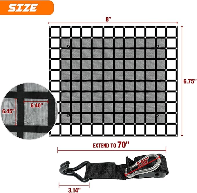 Heavy Duty Truck Cargo Net with Mesh, 6.75 ft x 8 ft 1500LBS Capicity Stretchable Truck Bed Cargo Net with Straps & Cam Buckles & J-Hooks for Pickup (81" x 96")