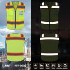 TCCFCCT High Visibility Vest 5 Pockets Mesh Reflective Safety Vest for Men Women, Hi Vis Work Vest with Reinforced Zipper and Fluorescent Orange Edge, Durable to Use, Meets ANSI/ISEA, DW-Yellow, M