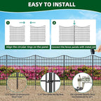 12 Panels No Dig Decorative Fence with Gate, 42 in(H) X 27 ft(L) Tall Garden Fence Animal Barrier, Rustproof Metal Wire Edging Border, Temporary Dog Blocker for Outdoor, Yard, Patio