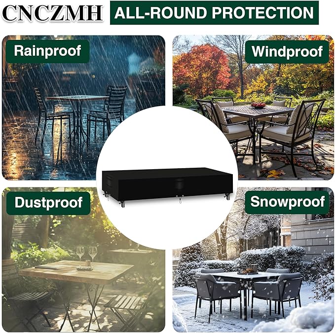 Heavy Duty Patio Furniture Covers Waterproof, 600D Outdoor Furniture Cover Waterproof for Sectional Sofa Couch, Outdoor Dining Table and Chair Set Covers 128''L x 84''W x 28''H, Black