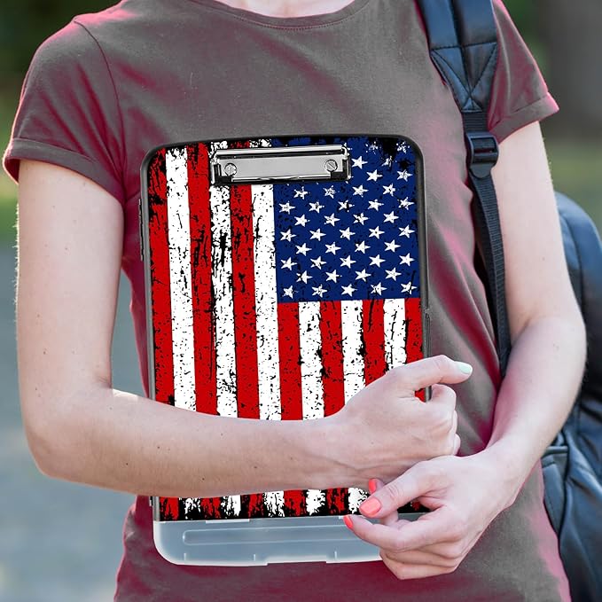 Clipboard with Storage Compartment, 8.5 x 11 Letter Size Side Opening Clip Board with Pen Holder, Hard Portable Clipboard Organizer for Nurse, Teacher, Contractor, Jobsite, American Flag 2