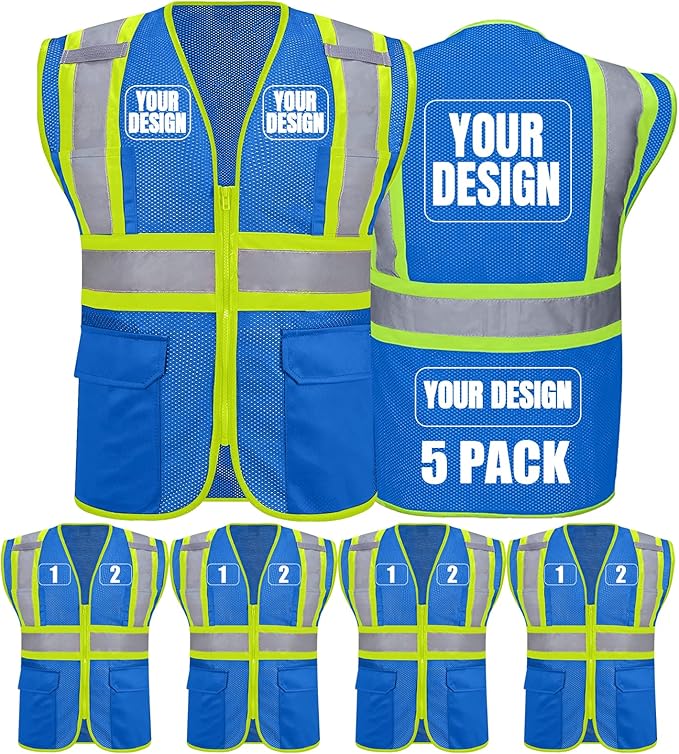 BeautyWill Custom Safety Vest Customized Logo Class 2 High Visibility Reflective Vest with Pockets Construction workwear