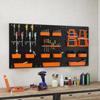 Goplus Pegboard Wall Organizer, 9-Bin Parts Rack Organizer w/Hammer Racks, Tool Holders & Hooks, Heavy-Duty Utility Tool Storage Board w/Accessories for Garage, Workshop, Craft Room
