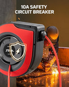DEWENWILS Retractable Extension Cord Reel, 75 FT Heavy Duty Power Cord, 14/3C SJTOW Retractable Cord Reel, Lighted Triple Outlets, 10A Circuit Breaker, Wall/Ceiling Mount, UL Listed, Red
