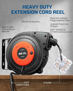 DEWENWILS 40 FT Retractable Extension Cord Reel with 6 Grounded Outlets, Twist-lock Stopper, 12/3C SJTOW Heavy Duty Power Cord, Wall/Ceiling Mounted for Garage, Workshop, ETL Listed