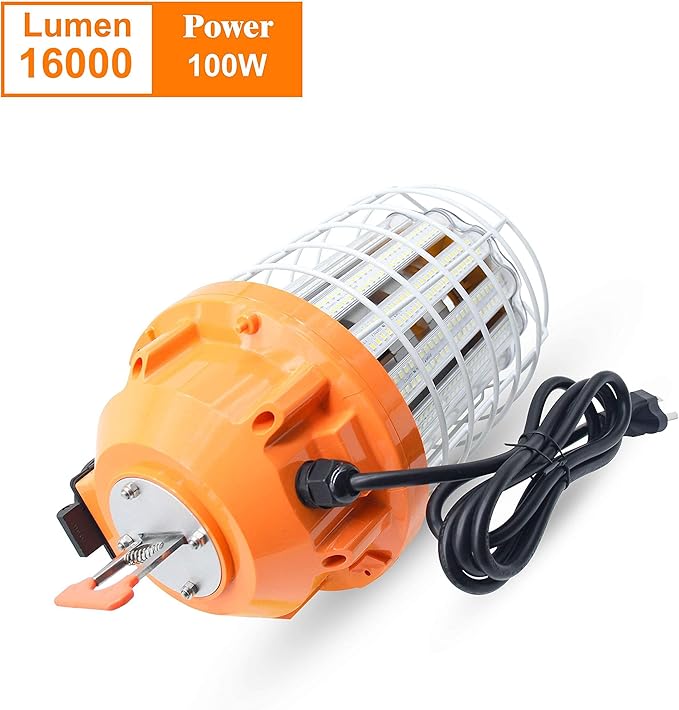 100W LED Temporary Work Light Fixture 16000 Lumen Daylight White 5000K, IP64 Dust & Waterproof, Stainless Steel Protective Cover for High Bay Construction Jobsite Workshop