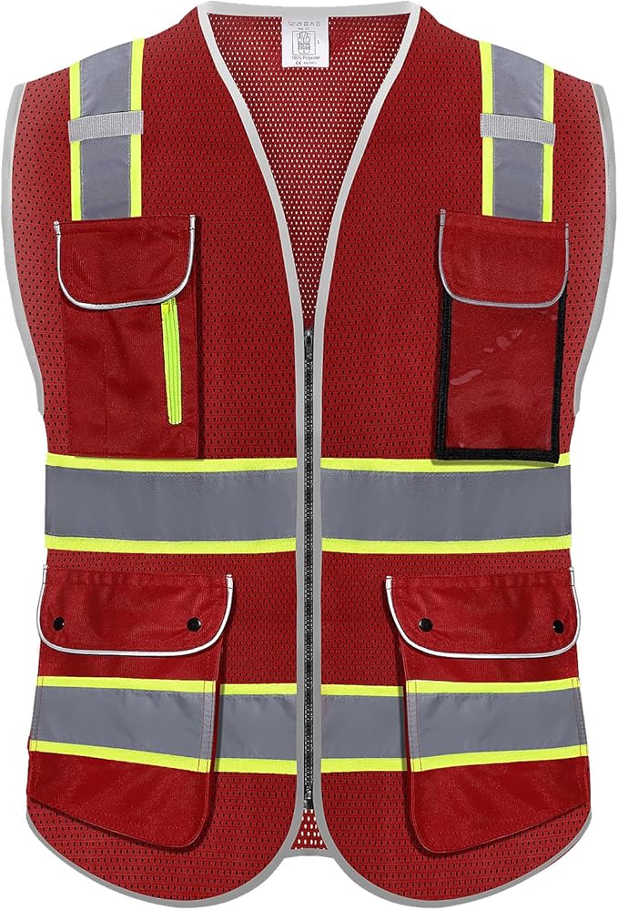 High Visibility Safety Vest - Reflective Breathable Mesh with 9 Pockets, Front Zipper for Men & Women - Meets ANSI/ISEA Standards