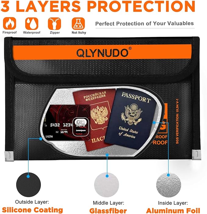 Small Fireproof Document Bag (8x5", External Size), 2-Pack Fireproof Money Bag for Cash with Waterproof Zipper, Fireproof Pouch Set