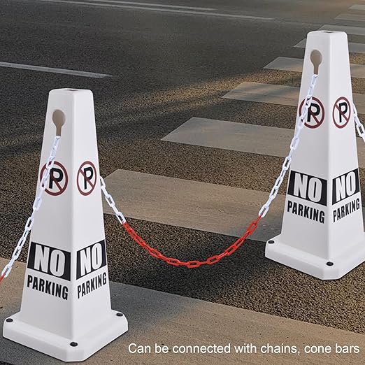 OrangeStar 8-Pack No Parking Cones, 4-Sided Message Safety Traffic Cones with Heavy Rubber Base for Indoor/Outdoor Use, White