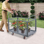 2000lbs Capacity 5-in-1 Heavy Duty Folding Platform Truck, Industrial Utility Cart with Removable Cage & 4 Casters, Hand Push Wagon for Warehouse, Garage, Retail Moving