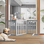 ZJSF Freestanding Indoor Dog Gate for House Foldable Wood Puppy Gate for Doorways Pet Gate for Stairs Extra Wide Pet Fence, Grey, 24" Height 3 Panels
