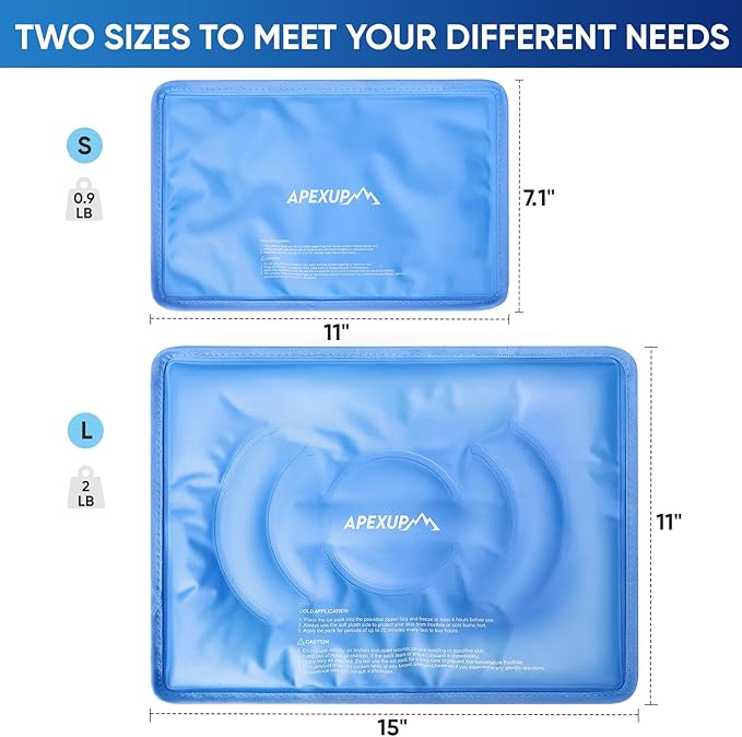 APEXUP Gel Ice Packs for Injuries Reusable, Flexible Double Sided Cold Packs for Injuries, Ice Pack for Knee, Shoulder, Back, Hip, Leg, Arm (Blue, S, 2PK)