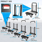 WarmyouHaul Pro Folding Hand Truck, 441LBS Capacity, Adjustable Platform (24-30") & Handle (28-35") 4" Rubber Wheels with 360° Swivel & Parking Brake, for Moving, Apartment, Warehouse, Commercial Use